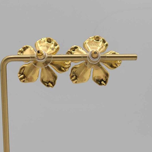 NWOT  J Crew Gold Flower Stud Earrings with Crystal Center - Picture 6 of 7